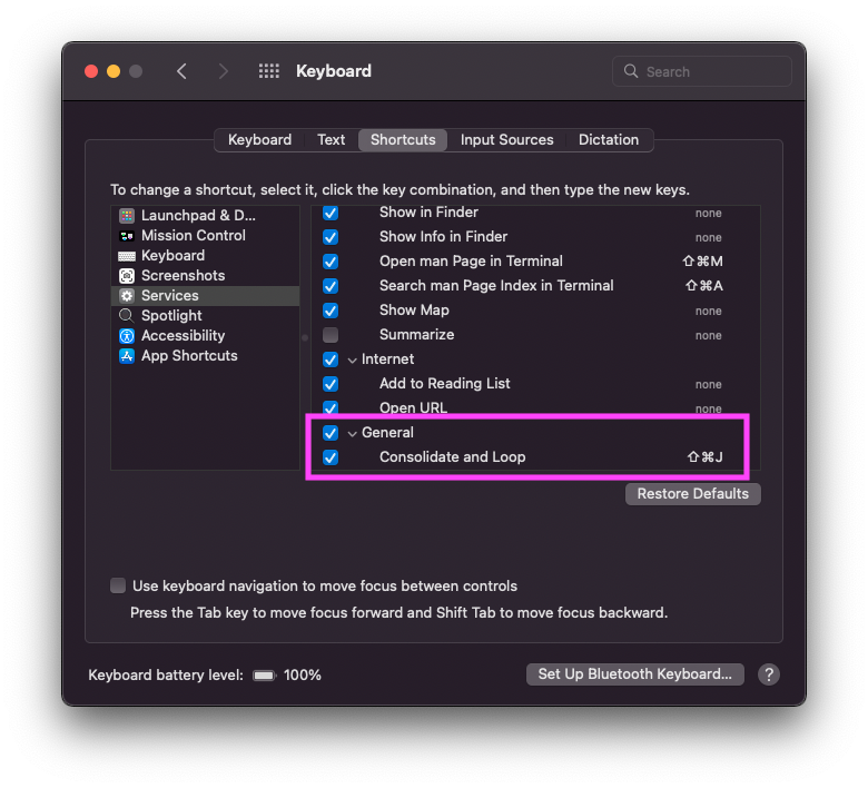 Screenshot of Keyboard shortcut