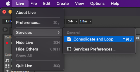 Screenshot of Services menu