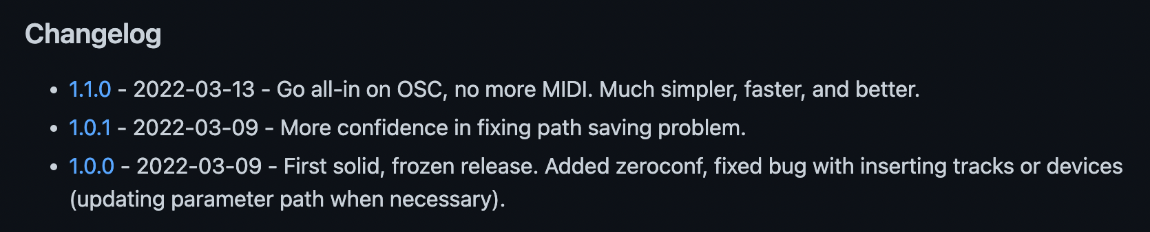 Example of a Changelog section
